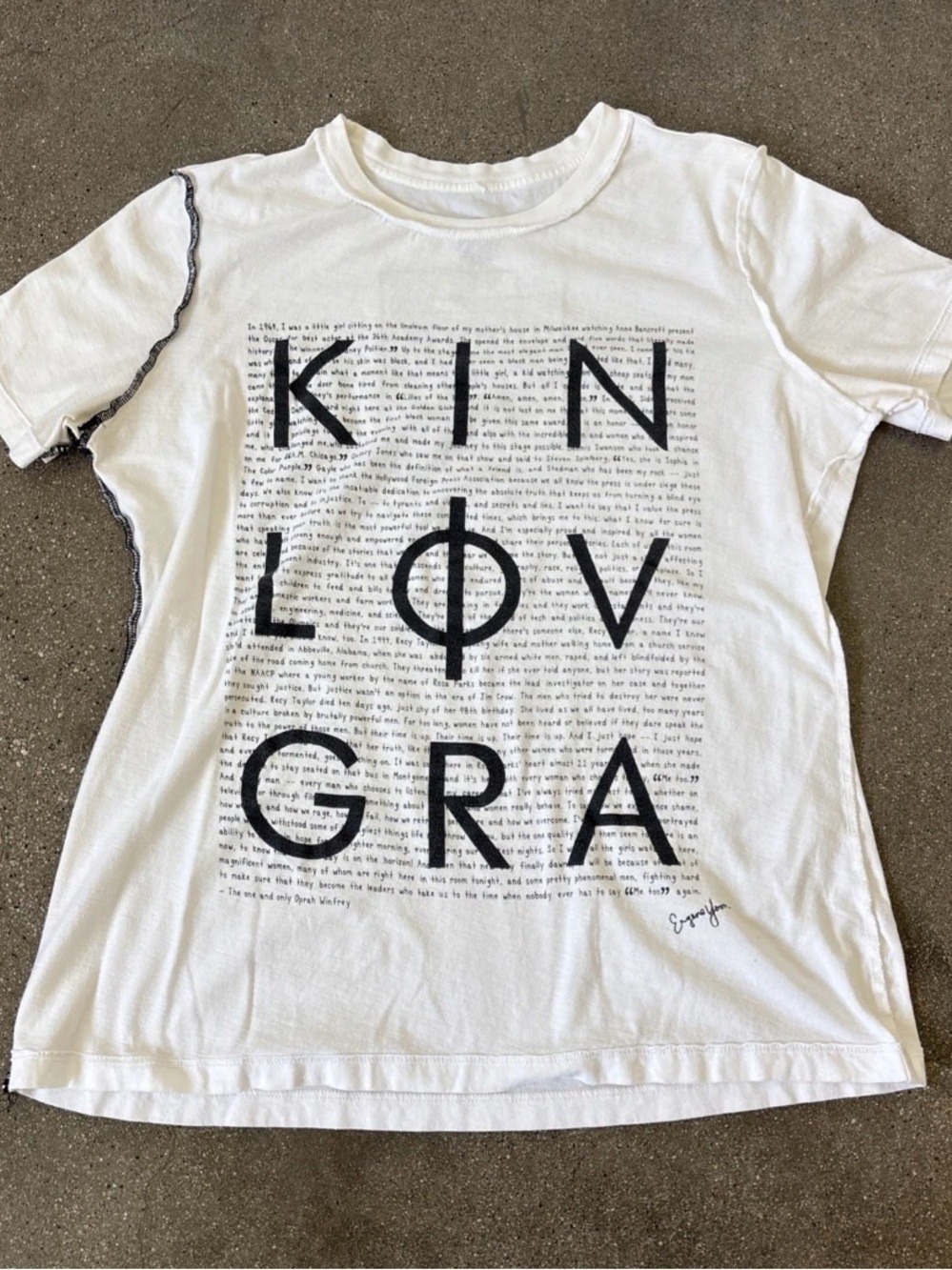 White Graphic 'inside out tee Eugene yoon KIND LOVA GRA' Text Tee